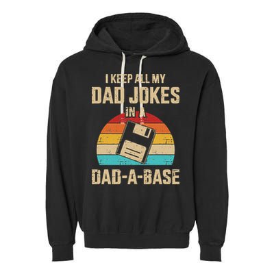 Funny Dad Jokes In Dadabase Vintage For Fathers Day Garment-Dyed Fleece Hoodie