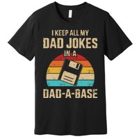 Funny Dad Jokes In Dadabase Vintage For Fathers Day Premium T-Shirt