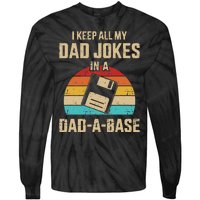 Funny dad jokes in dadabase vintage for father's day Tie-Dye Long Sleeve Shirt