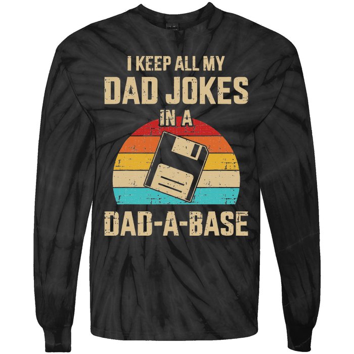 Funny dad jokes in dadabase vintage for father's day Tie-Dye Long Sleeve Shirt