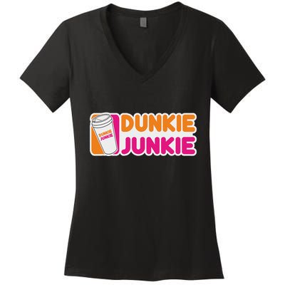 Funny Dunkie Junkie Coffee Love Funny Coffee Saying Women's V-Neck T-Shirt