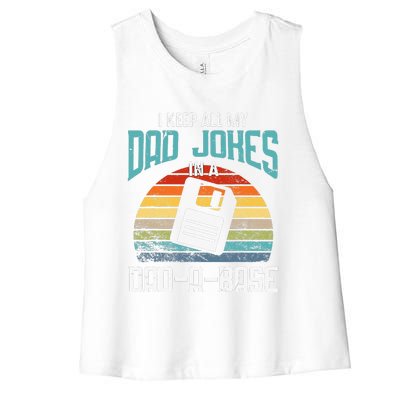 Funny Dad Jokes Database Pun Best Dad Humor Fathers Day Women's Racerback Cropped Tank