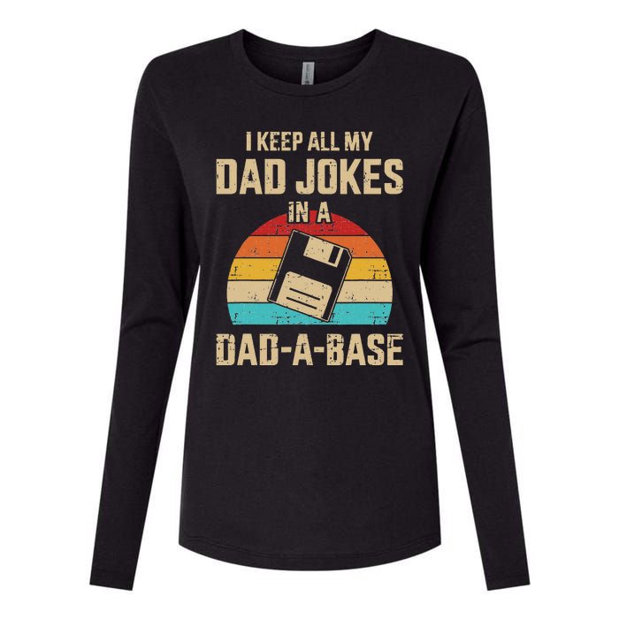 Funny Dad Jokes In Dadabase Vintage For Fathers Day Womens Cotton Relaxed Long Sleeve T-Shirt