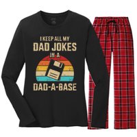 Funny Dad Jokes In Dadabase Vintage For Fathers Day Women's Long Sleeve Flannel Pajama Set 