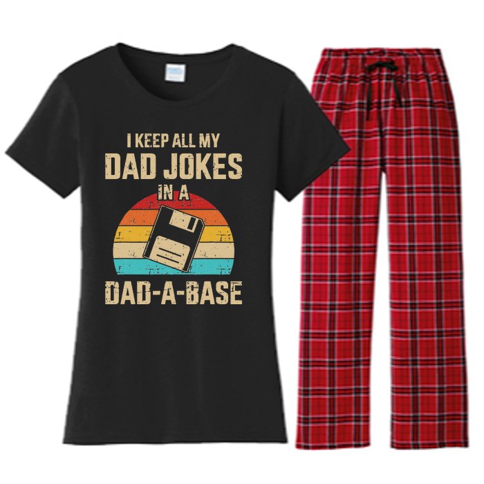 Funny Dad Jokes In Dadabase Vintage For Fathers Day Women's Flannel Pajama Set