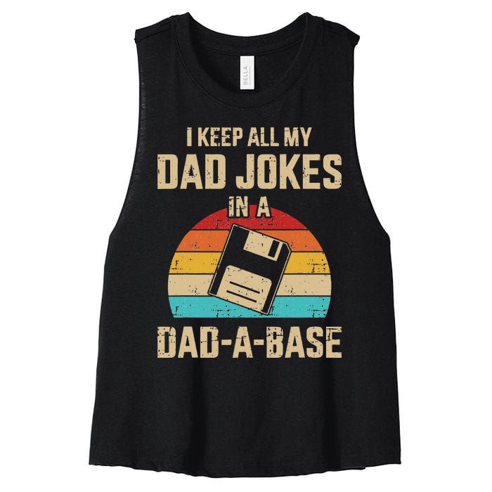 Funny Dad Jokes In Dadabase Vintage For Fathers Day Women's Racerback Cropped Tank