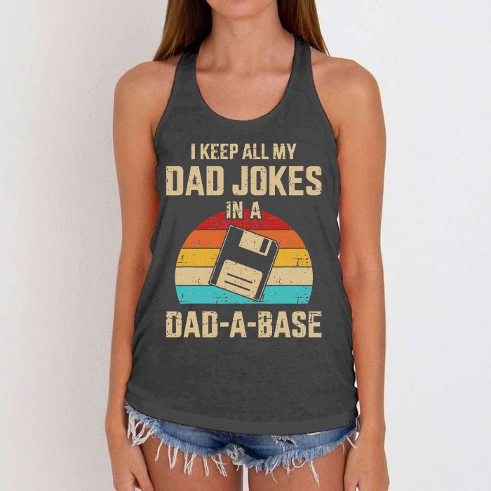 Funny Dad Jokes In Dadabase Vintage For Fathers Day Women's Knotted Racerback Tank