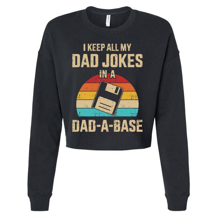 Funny Dad Jokes In Dadabase Vintage For Fathers Day Cropped Pullover Crew