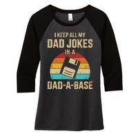 Funny Dad Jokes In Dadabase Vintage For Fathers Day Women's Tri-Blend 3/4-Sleeve Raglan Shirt