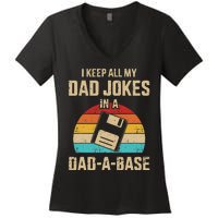 Funny Dad Jokes In Dadabase Vintage For Fathers Day Women's V-Neck T-Shirt