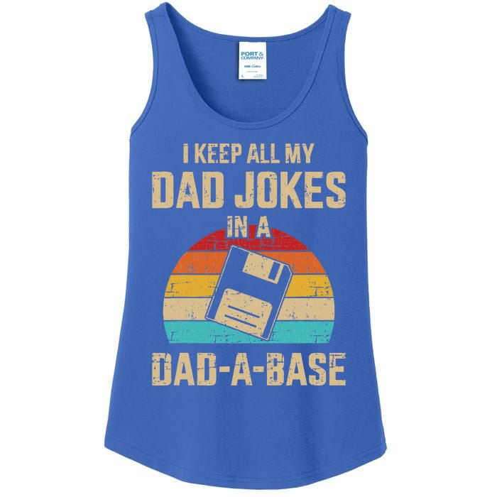 Funny dad jokes in dadabase vintage for father's day Ladies Essential Tank