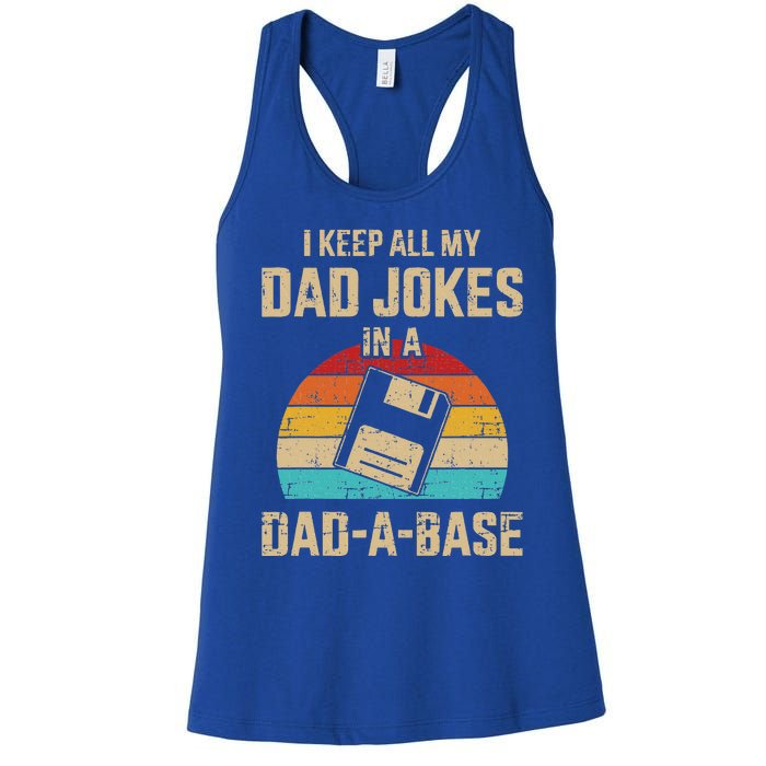 Funny dad jokes in dadabase vintage for father's day Women's Racerback Tank