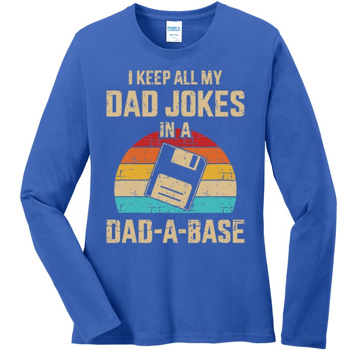 Funny dad jokes in dadabase vintage for father's day Ladies Long Sleeve Shirt