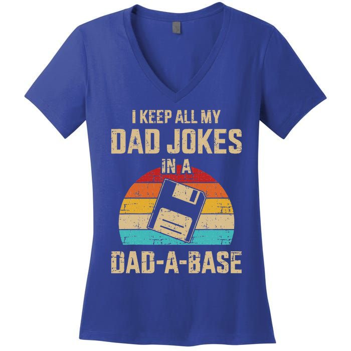 Funny dad jokes in dadabase vintage for father's day Women's V-Neck T-Shirt