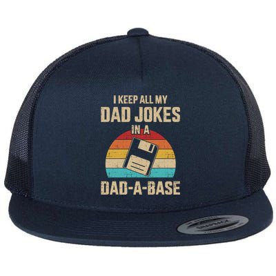 Funny Dad Jokes In Dadabase Vintage For FatherS Day Gift Flat Bill Trucker Hat