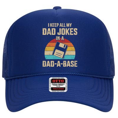 Funny Dad Jokes In Dadabase Vintage For FatherS Day Gift High Crown Mesh Back Trucker Hat