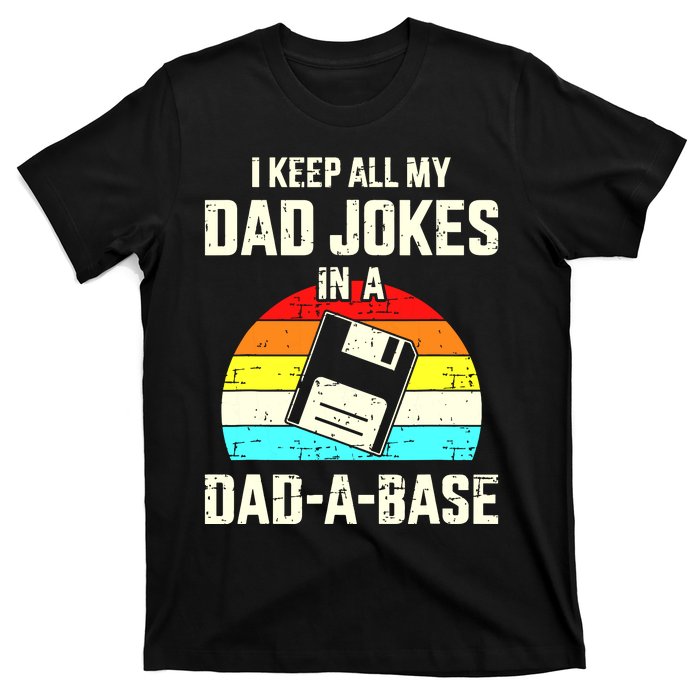 Funny Dad Jokes In Dadabase Vintage For Fathers Day T-Shirt