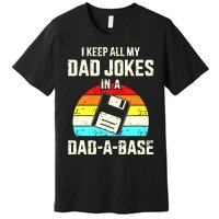 Funny Dad Jokes In Dadabase Vintage For Fathers Day Premium T-Shirt