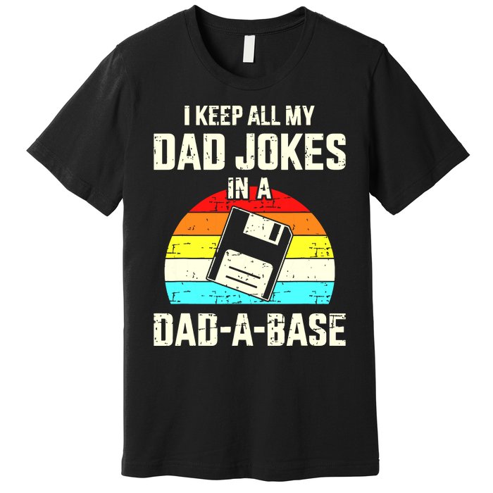 Funny Dad Jokes In Dadabase Vintage For Fathers Day Premium T-Shirt