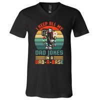 Funny dad jokes in dadabase vintage for father's day V-Neck T-Shirt