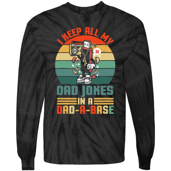 Funny dad jokes in dadabase vintage for father's day Tie-Dye Long Sleeve Shirt