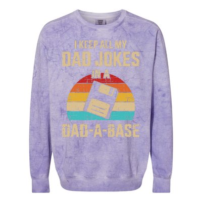 Funny Dad Jokes In Dadabase Vintage For Fathers Day Colorblast Crewneck Sweatshirt