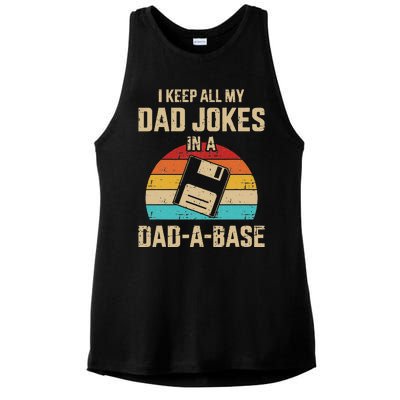 Funny Dad Jokes In Dadabase Vintage For Fathers Day Ladies PosiCharge Tri-Blend Wicking Tank