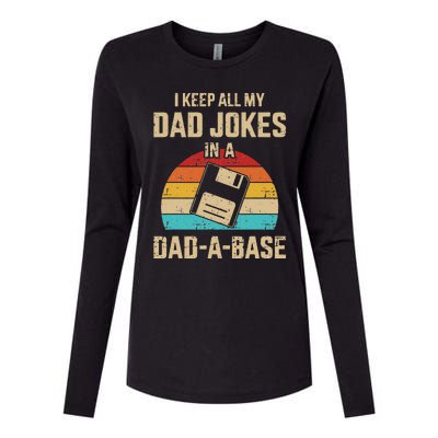 Funny Dad Jokes In Dadabase Vintage For Fathers Day Womens Cotton Relaxed Long Sleeve T-Shirt