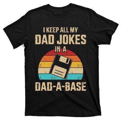 Funny Dad Jokes In Dadabase Vintage For Fathers Day T-Shirt