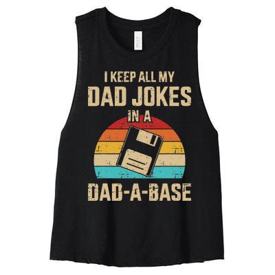 Funny Dad Jokes In Dadabase Vintage For Fathers Day Women's Racerback Cropped Tank