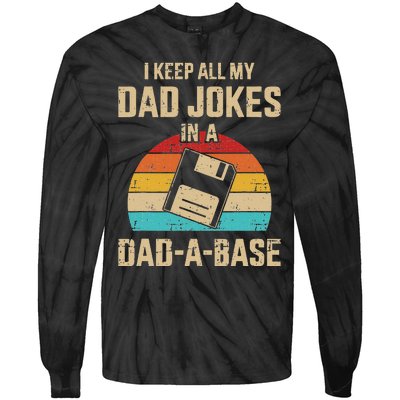 Funny Dad Jokes In Dadabase Vintage For Fathers Day Tie-Dye Long Sleeve Shirt