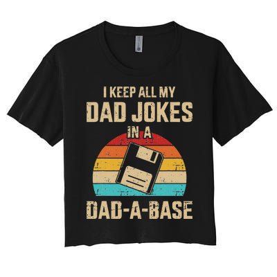 Funny Dad Jokes In Dadabase Vintage For Fathers Day Women's Crop Top Tee