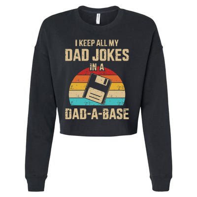 Funny Dad Jokes In Dadabase Vintage For Fathers Day Cropped Pullover Crew