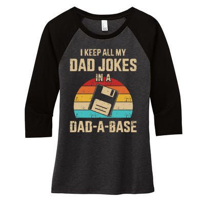 Funny Dad Jokes In Dadabase Vintage For Fathers Day Women's Tri-Blend 3/4-Sleeve Raglan Shirt