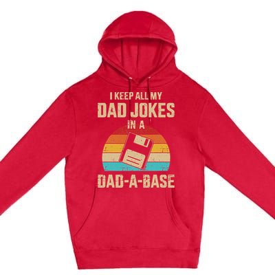 Funny Dad Jokes In Dadabase Vintage For Fathers Day Premium Pullover Hoodie