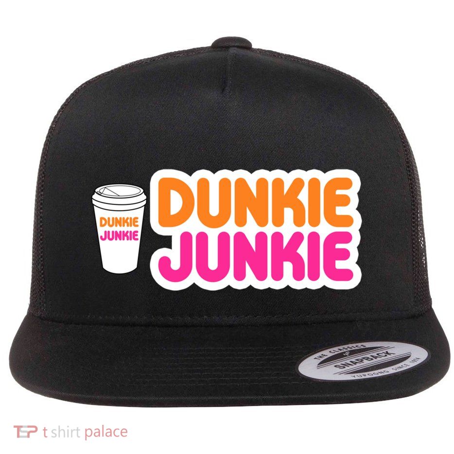 Funny Dunkie Junkie Coffee Love Funny Coffee Saying Cute Gift Flat Bill Trucker Hat