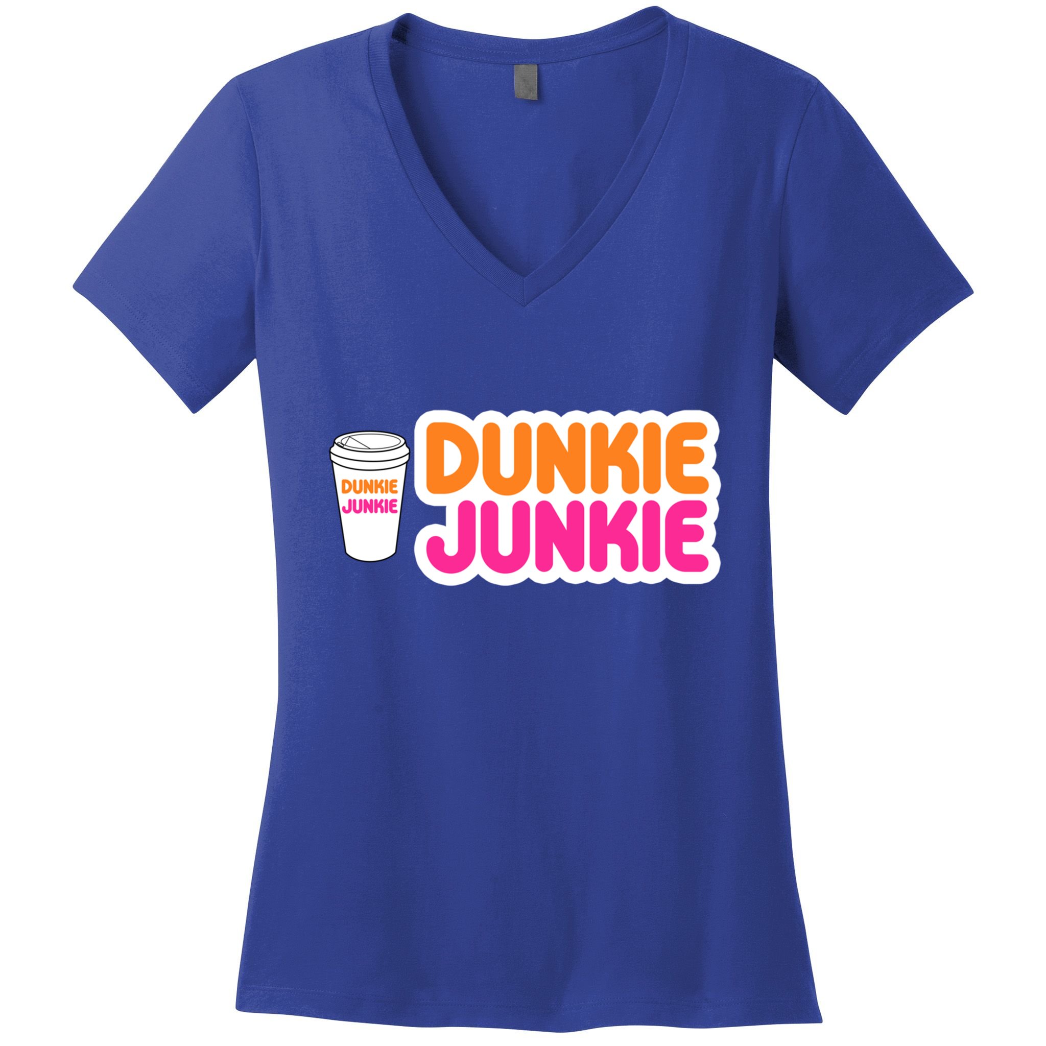 Funny Dunkie Junkie Coffee Love Funny Coffee Saying Cute Gift Women's V-Neck T-Shirt