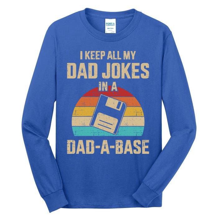 Funny Dad Jokes In Dadabase Vintage For FatherS Day Gift Tall Long Sleeve T-Shirt