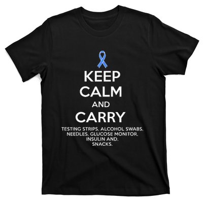 Funny Diabetic Keep Calm Type 1 Type 2 Diabetes Awareness T-Shirt