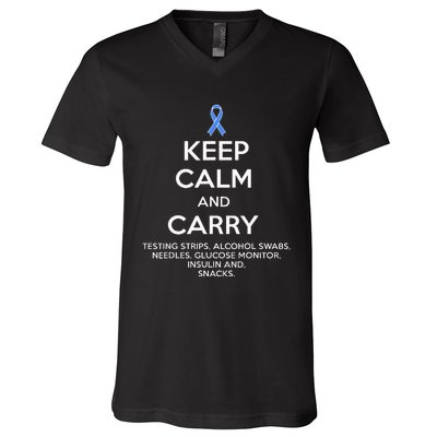 Funny Diabetic Keep Calm Type 1 Type 2 Diabetes Awareness V-Neck T-Shirt