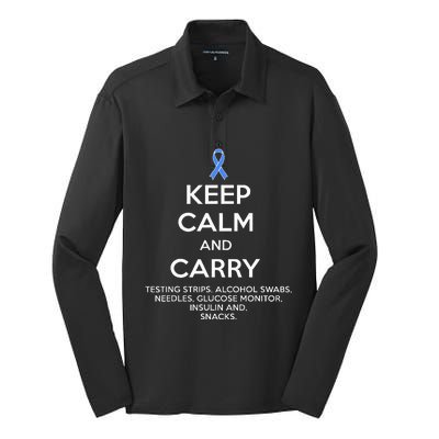 Funny Diabetic Keep Calm Type 1 Type 2 Diabetes Awareness Silk Touch Performance Long Sleeve Polo