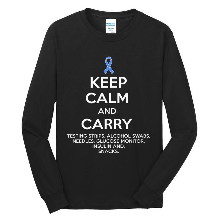 Funny Diabetic Keep Calm Type 1 Type 2 Diabetes Awareness Tall Long Sleeve T-Shirt