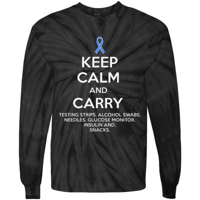 Funny Diabetic Keep Calm Type 1 Type 2 Diabetes Awareness Tie-Dye Long Sleeve Shirt