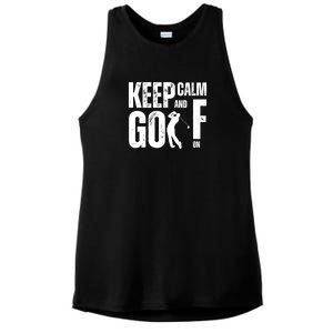 Father's Day Keep Calm And Golf On Gift Ladies PosiCharge Tri-Blend Wicking Tank