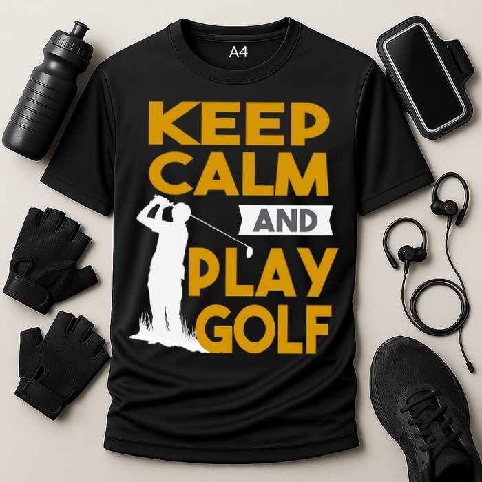 Father's Day Keep Calm And Play Golf Fun Gift For Dad Cooling Performance Crew T-Shirt