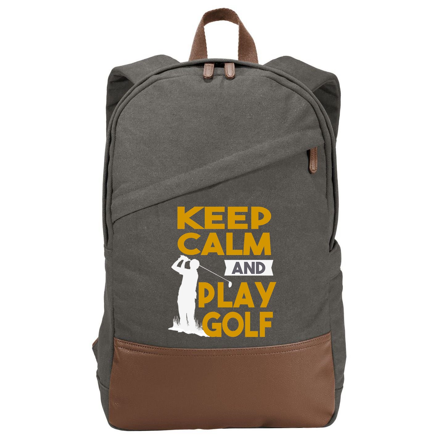 Father's Day Keep Calm And Play Golf Fun Gift For Dad Cotton Canvas Backpack