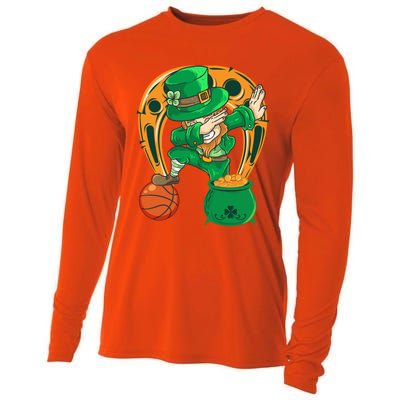 Funny Dabbing Leprechaun Basketball St Patricks Day Gift Cooling Performance Long Sleeve Crew