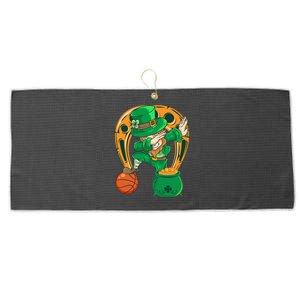 Funny Dabbing Leprechaun Basketball St Patricks Day Gift Large Microfiber Waffle Golf Towel