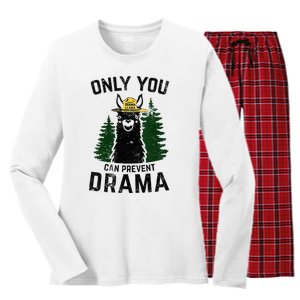 Funny Drama Llama Only You Can Prevent Drama Sarcastic Lover Women's Long Sleeve Flannel Pajama Set 