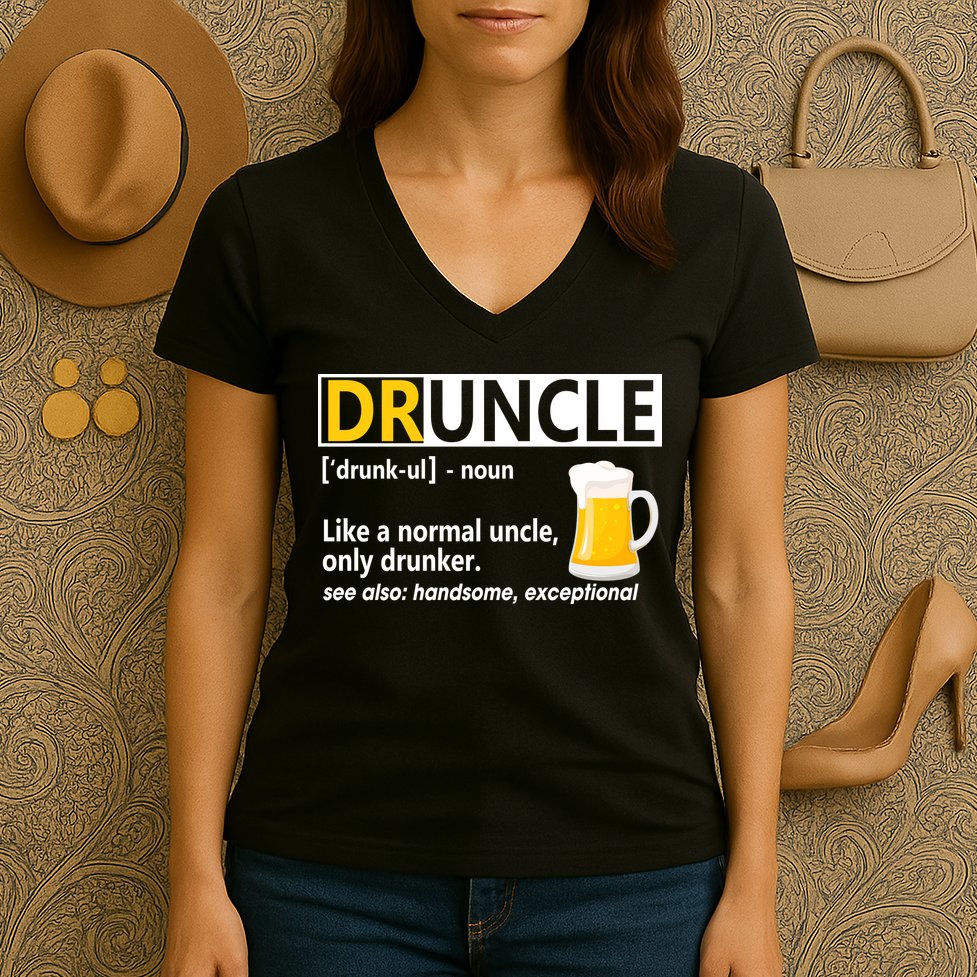 Funny Druncle Like An Uncle Definition Drunker Beer Women's V-Neck T-Shirt